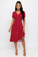 Polka Dot V-Neck Shirt Dress — Burgundy
