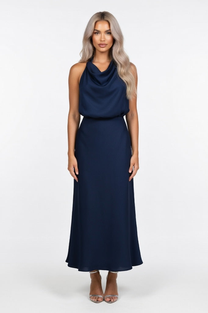 Satin Slip Dress — Dark Blue