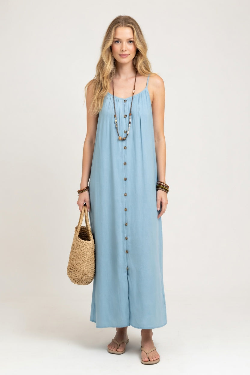 Backless Halter Maxi Dress — Blue