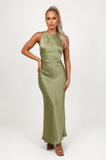 Satin Halter Dress — Olive
