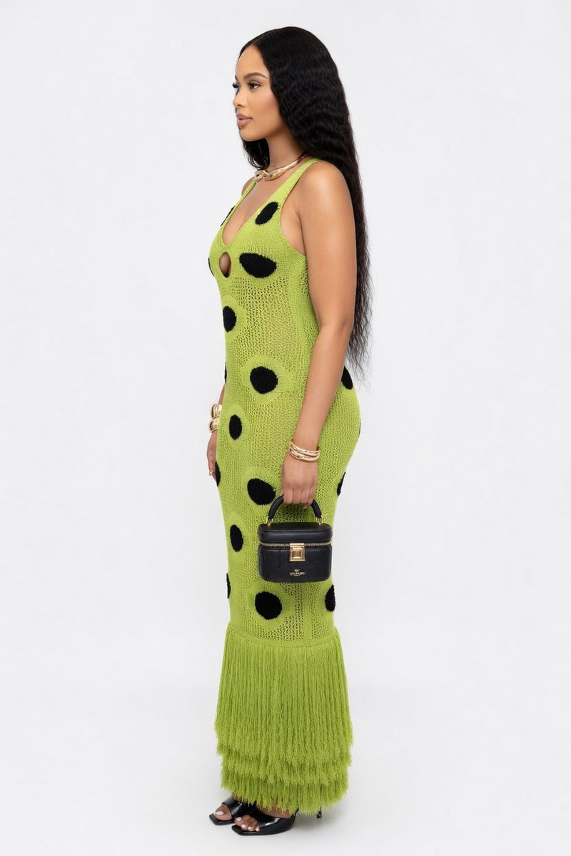 Polka Dot Knit Midi Dress — side view