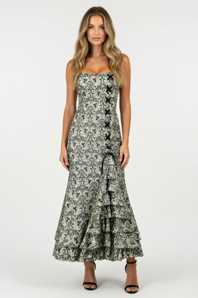 Gothic Fishtail Maxi Skirt — Grey Green