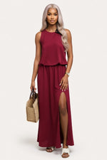 Halter Split Midi Dress — Burgundy