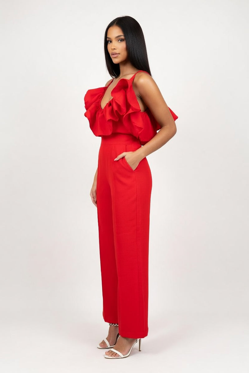 Ruffle Halter Top & High-Waist Trouser Set — side view