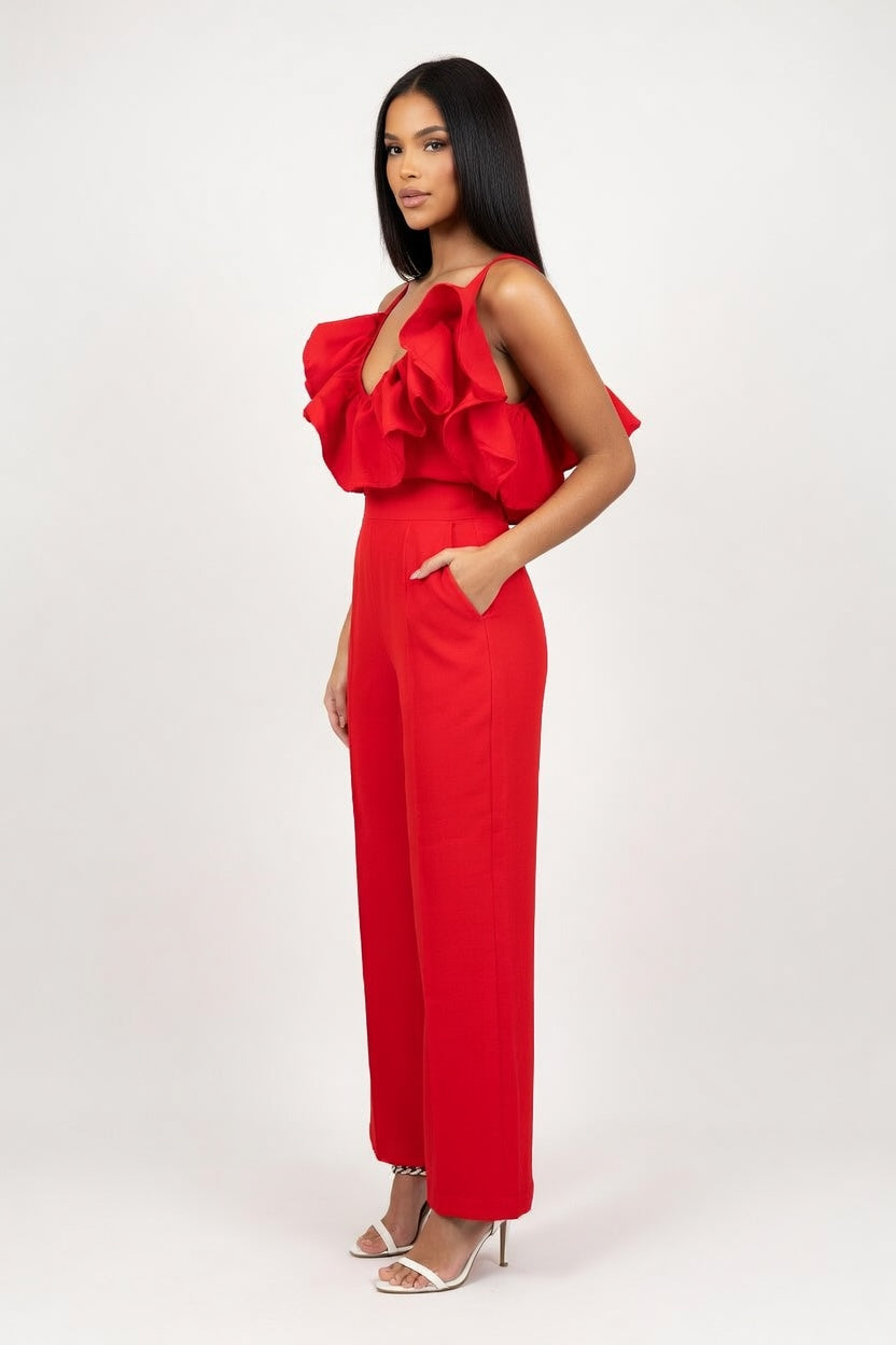 Ruffle Halter Top & High-Waist Trouser Set — side view