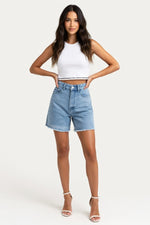 High Waist Denim Shorts — Light Blue