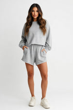 Draped Wide Leg Loungewear Pants — Marl Grey