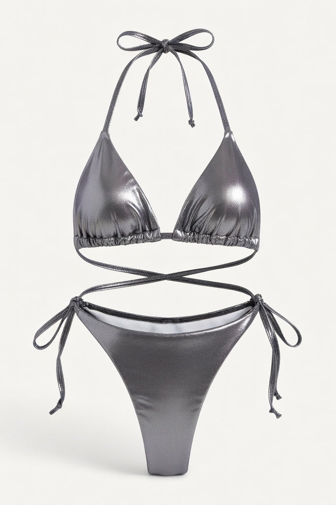 Lace-Up Bikini Set — Charcoal Grey