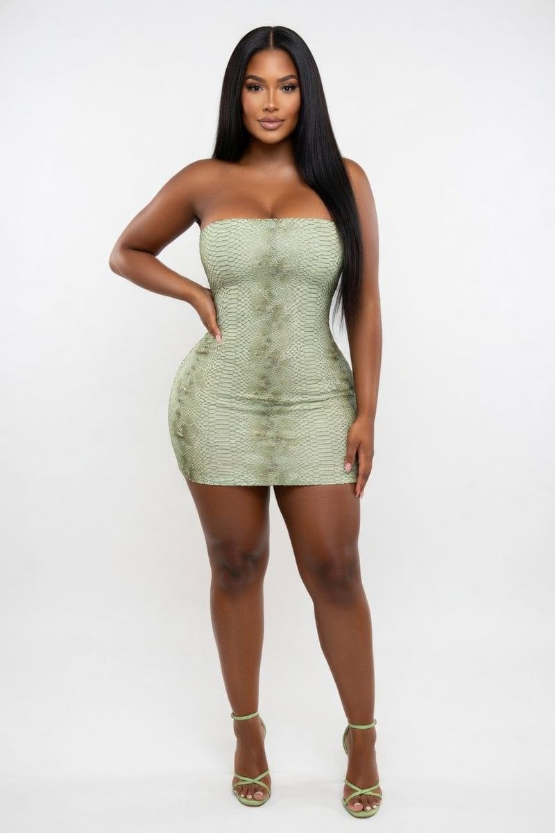 Snake Print Backless Mini Dress — front view