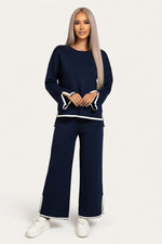 Contrast Detail Knit Co-ord Set — Navy Blue