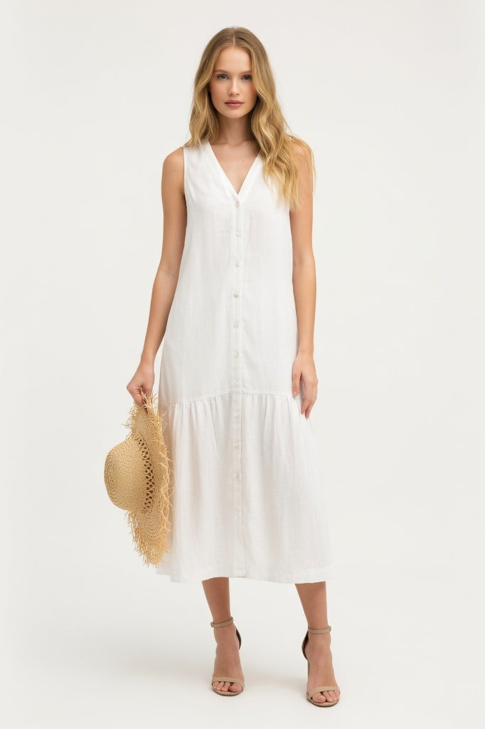 Cotton Slip Dress V-Neck — White