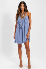 Lace Halter Midi Dress — Light Blue