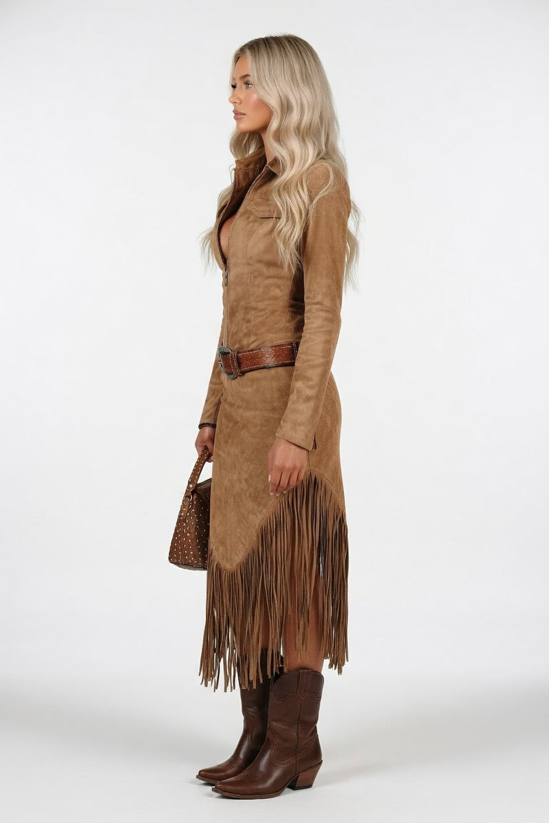 Suede Western Midi Dress — side view