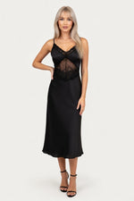 Satin Slip Dress with Lace Trim — front view