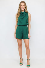 Halterneck Satin Playsuit — Lake Blue