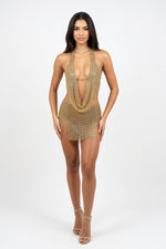 Chain Detail Halter Top — Gold