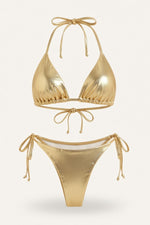 Lace-Up Bikini Set — Black Gold Foil