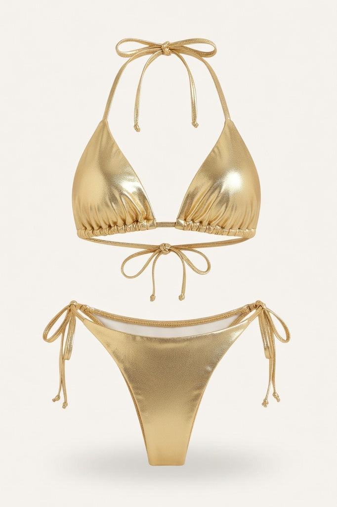 Lace-Up Bikini Set — Black Gold Foil
