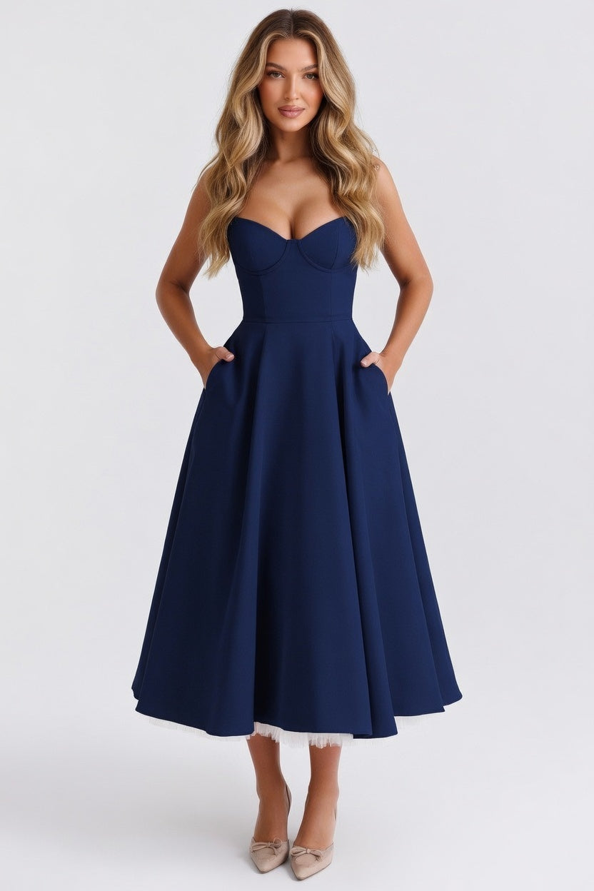 Double Layer Mesh Dress — Navy Blue