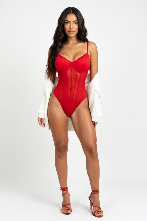Mesh Backless Jumpsuit — Burgundy
