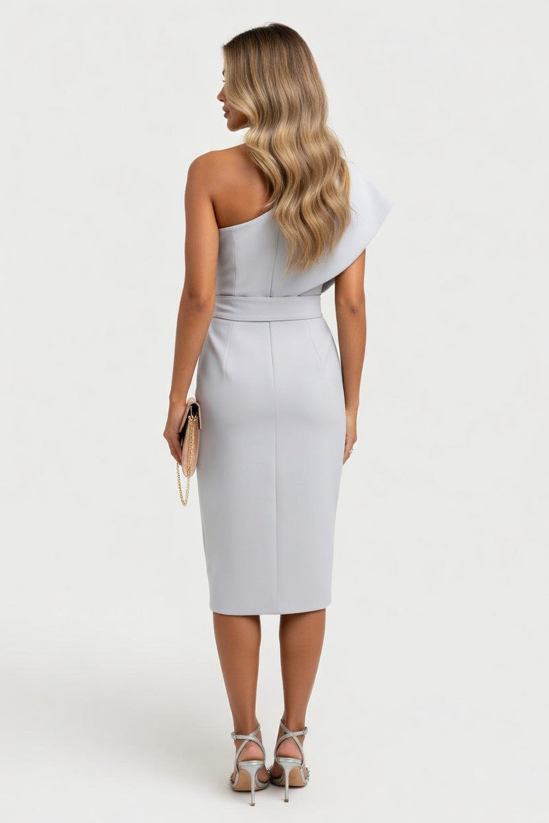 Off Shoulder Bodycon Dress with Side Slit — back view
