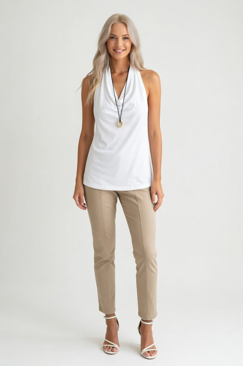 Halter V-Neck Top — White
