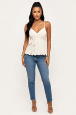 V-Neck Lace-Up Camisole Top — Apricot