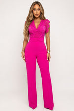 Lace Splice Sleeveless Jumpsuit — Rose Red