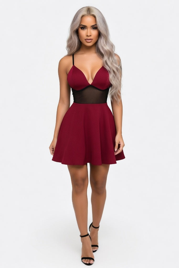 Deep V Halter Dress — Burgundy