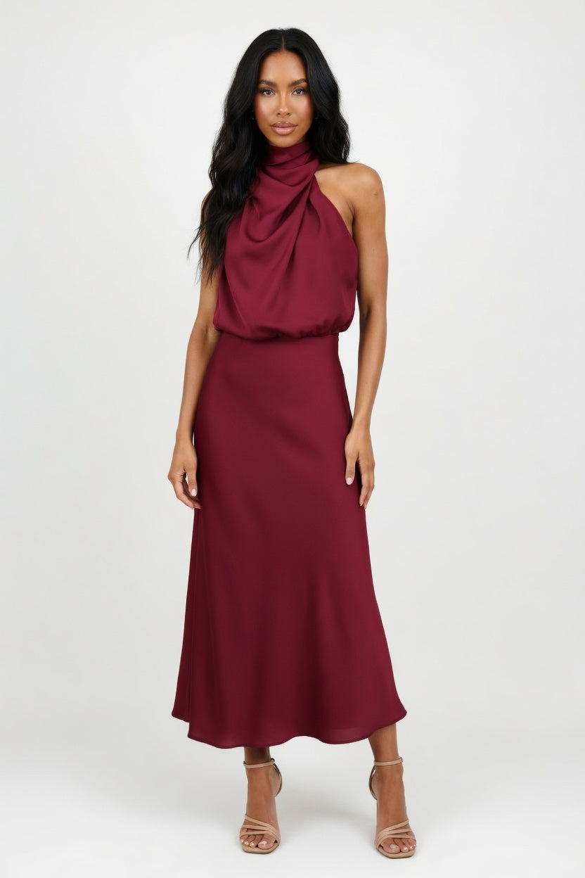 Satin Slip Dress — Burgundy