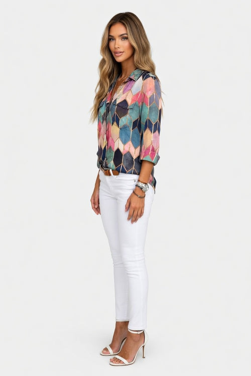 Printed Shirt Lapel Top — side view