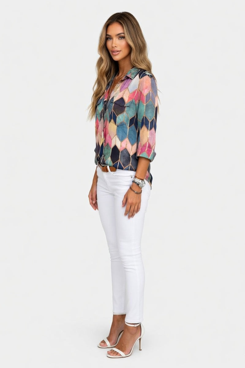 Printed Shirt Lapel Top — side view