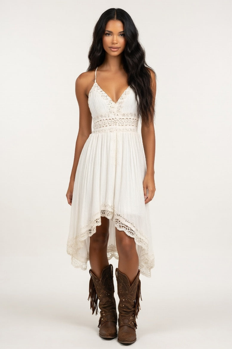 Lace Halter Mini Dress — White