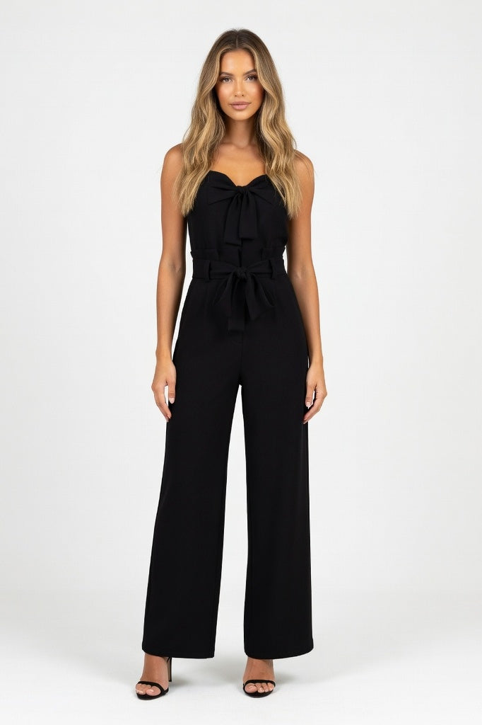 Wide Leg Trousers with Belt — Black
