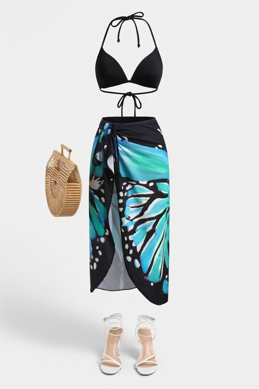 Butterfly Print Halter Dress — front view