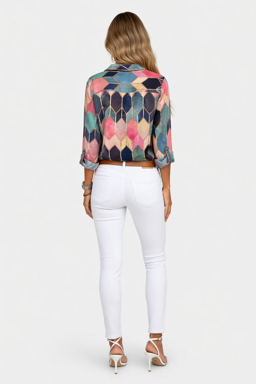 Printed Shirt Lapel Top — back view