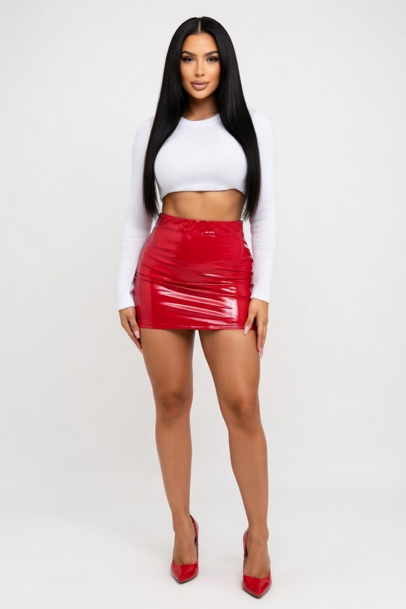 Leather-Look Mini Skirt — front view