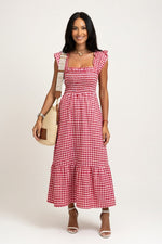 Plaid Patchwork Midi Dress — Red