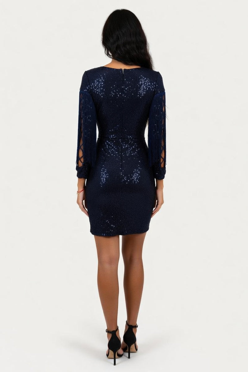 Sequined Tassel Mini Dress — back view