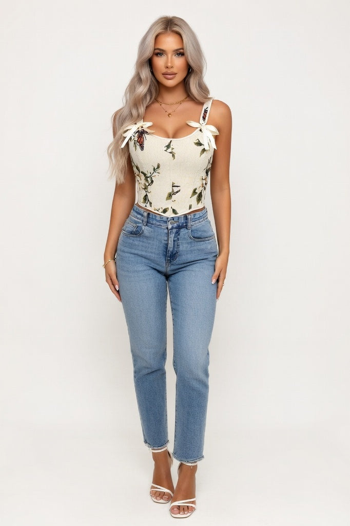 Bow Detail Halter Top — Apricot