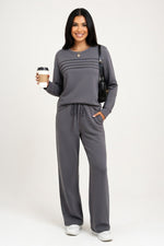 Ribbed Top & Wide Leg Trouser Set — Dark Grey