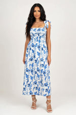 Printed Halter Maxi Dress — Light Blue