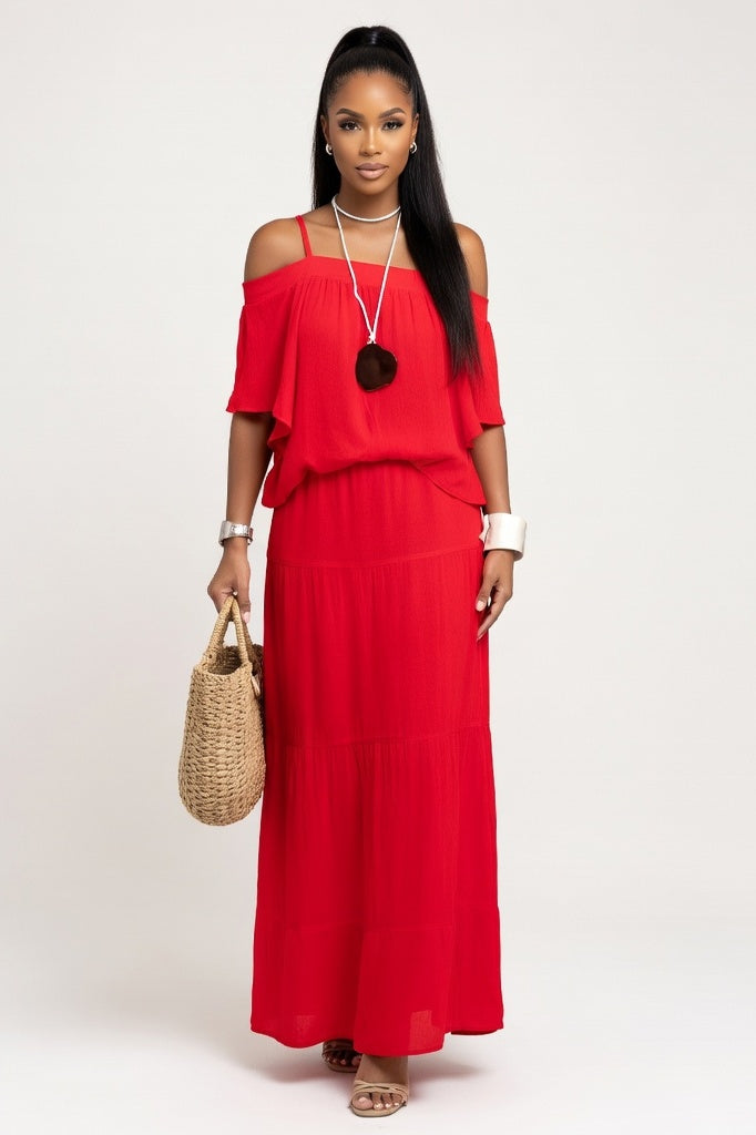 One-Shoulder Midi Dress — Red