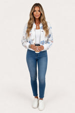 Floral Print Zip Front Cropped Jacket — front view