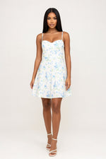 Floral Halter Dress — Lake Blue