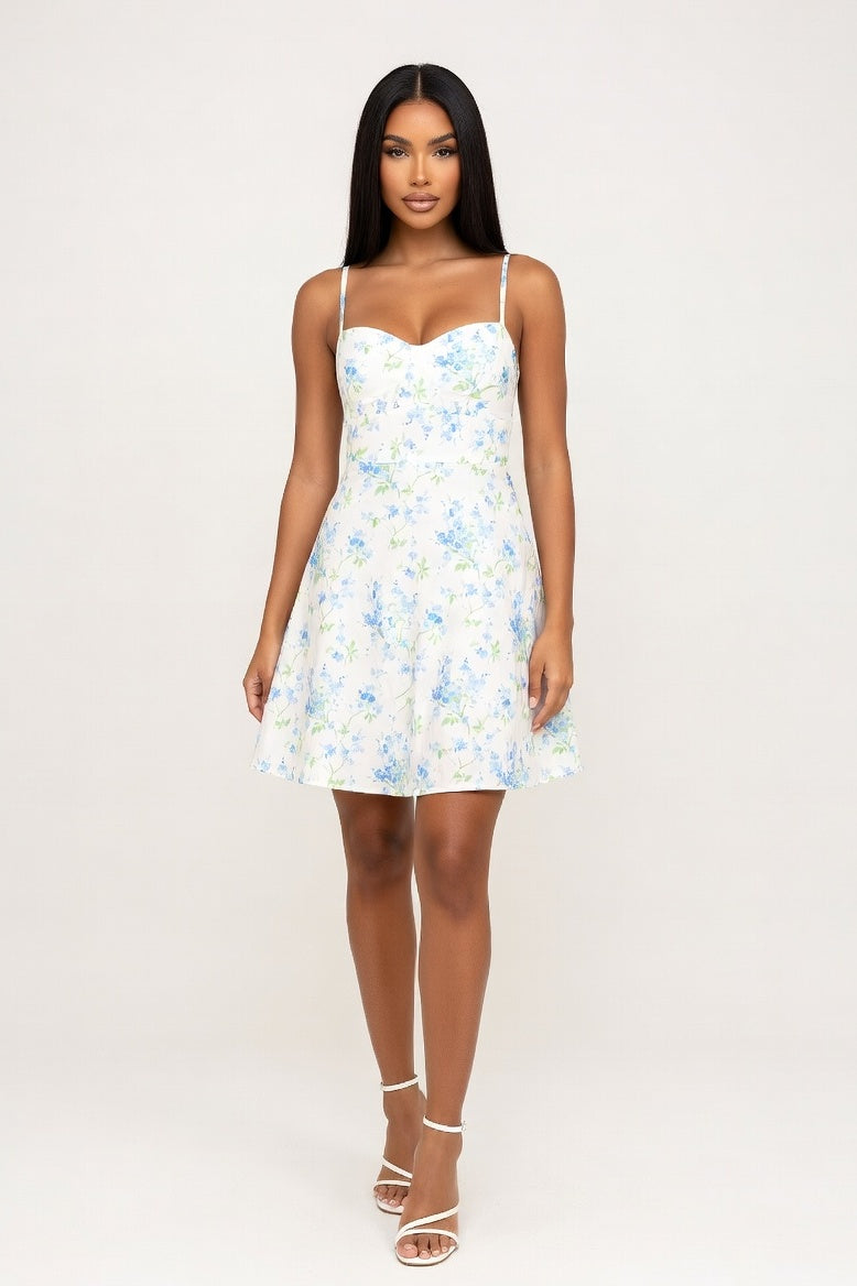 Floral Halter Dress — Lake Blue