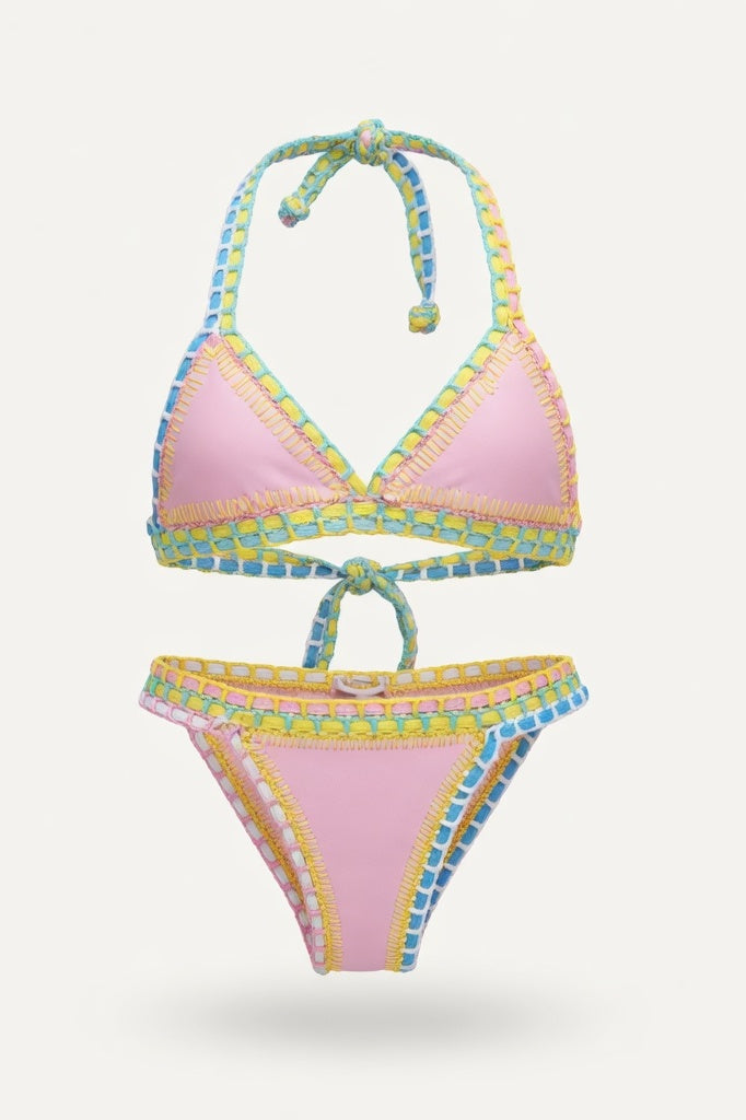 Crochet Bikini Set — Floral Pink