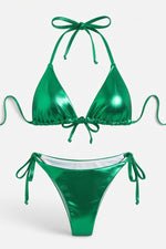 Lace-Up Bikini Set — Green Gold Foil