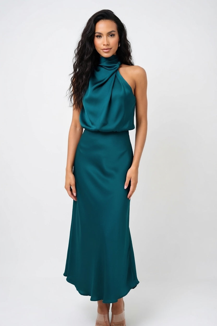 Satin Slip Dress — Lake Blue