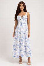 Printed Halter Maxi Dress — Blue Floral